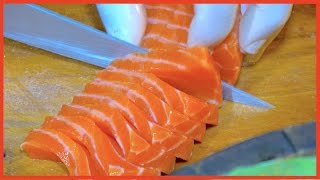 Fillet Salmon to Make Spicy salad and Salmon Sashimi  Street Food Raw [upl. by Scotty319]