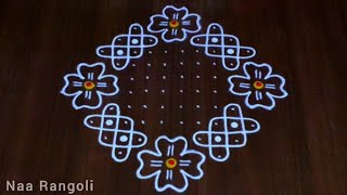 Traditional flower rangoli🌺 latest melikala muggulu🌼14×2×2 dots naarangolinaamuggulu Naa Rangoli [upl. by Bee]