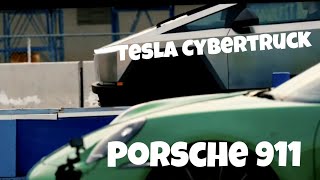 Tesla Cybertruck Drag Race vs Porsche 911 While Towing a Porsche 911 [upl. by Emyaj]