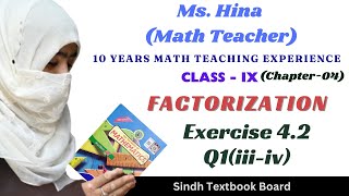 Exercise42 Question1iiiiv class9maths Chap4Factorization SindhBoard mshina [upl. by Yedarb]