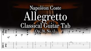 Napoléon Coste  Allegretto  Classical Guitar Tab [upl. by Aohk]