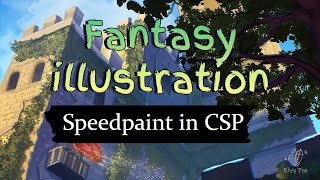 Speedpaint of fantasy illustration with castle Drawing in Clip Studio Paint [upl. by Angelique]