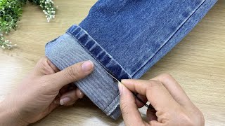 👖 How To Shortening A Jeans With Needle Shortening Jeans Without Sewing Machine [upl. by Cassiani]