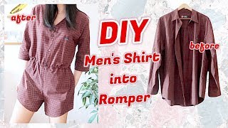 Refashion DIY Mens Shirt into Romper Jumpsuit  ファッション 古着リメイク服  옷리폼  COSTURAㅣmadebyaya [upl. by Ettennyl]