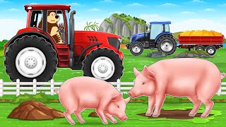 Farm Works  Trailer for Transporting Pig with Tractor to Pigsty and Feeding  Vehicles Farm [upl. by Junko]