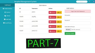 php crud operations with MySQL  add admin and remove HMS part7 [upl. by Aaren412]