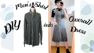 Refashion DIY 5 Transform Mens shirt to Overall dress without a pattern Sewing Tutorialㅣmadebyaya [upl. by Ayak]