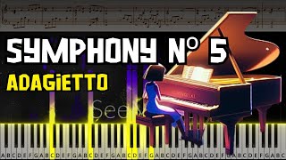 4th Movement of Symphony Nº 5 Adagietto by Gustav Mahler  easy piano tutorial score [upl. by Nanci393]