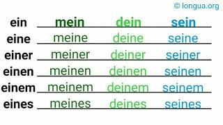 Artikel Nominativ Akkusativ Dativ Genitiv ein mein dein sein eine meine deine seine [upl. by Cummine784]