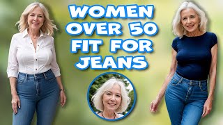 Elegant Natural Older Women Over 50 Wearing Fitting Jeans [upl. by Nydroj]