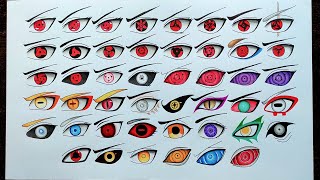 Drawing all SharinganRinneganByakuganKetsuryuganDojutsu eyes from Naruto and boruto series [upl. by Nrevel244]