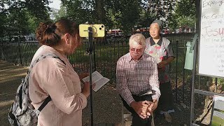 Paul The Unitarian vs Sarahs Friend About The Trinity At Speakers Corner [upl. by Leummas]