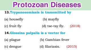 Parasitology MCQ Questions  Protozoan disease MCQ [upl. by Elwina209]