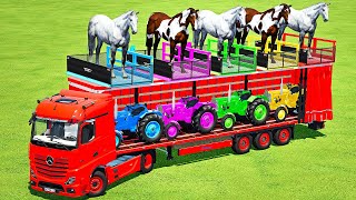 TRANSPORTING HORSES amp URSUS MINI TRACTORS WITH MERCEDES TRUCK  Farming Simulator 22 [upl. by Eiduj]