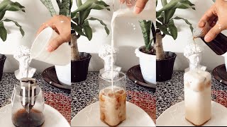 how to make iced latte at home without espresso machine  asmr home café quick and easy recipe [upl. by Anaimad]