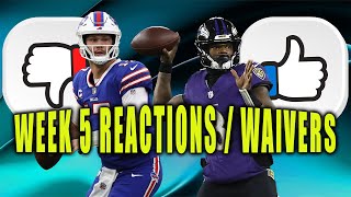 Fantasy Football Week 5 Reactions  Buy Low  Sell High  Waivers [upl. by Negriv]