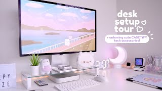 cozy desk setup tour  unboxing cute tech accessories ☁️🌱💗 [upl. by Berger]