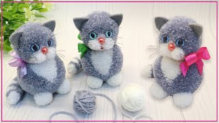 🐾 Самый милый Котенок из нитокБез вязания 🐱 Pom Pom Cats 🐾 [upl. by Anairb]