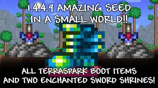 Terraria 1449 Amazing Seed Small World All Terraspark Items And Two Enchanted Sword Shrines [upl. by Ahsieyn]