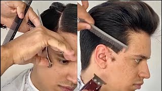 Como hacer un corte de pelo a tijera para hombre paso a paso barber hairstyle clasico pompadour [upl. by Nilyam]