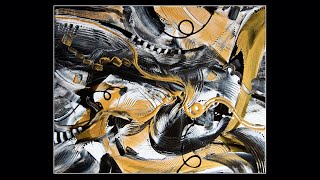 9857 Mark Making Black White amp Gold Contemporary Art Fluid Acrylics Freestyle Swiping 10172024 [upl. by Peadar]