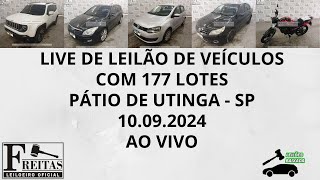 LIVE DE LEILÃO DE VEÍCULOS NO FREITAS LEILOEIRO COM 177 LOTES DO DIA 10092024 [upl. by Ahsaz]