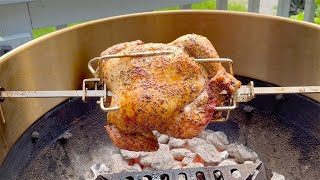 Onlyfire Rotisserie Ring Review  Rotisserie Chicken on the Weber Kettle [upl. by Ibbison455]