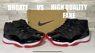 AIR JORDAN 11 BRED DHGATE VS HIGH QUALITY FAKE COMPARISON REVIEW [upl. by Myrna]