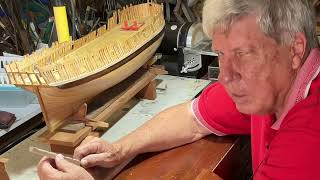 VIDEO 100 HMS Thorn Adding bronze pieces to the external hull Starting the rudder Part 1 [upl. by Artemahs959]