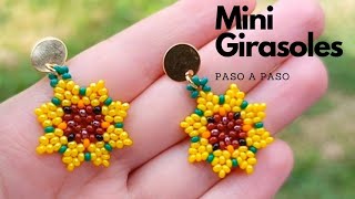 🌻 ZarcillosAretes de Girasoles Pequeños con Mostacilla  Sunflower Earrings for Begginers [upl. by Hisbe]