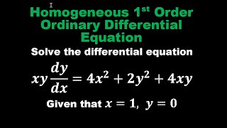 1st Order Homogeneous Ordinary Differential Equation Example 2 [upl. by Bell]