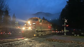 Out Of The Mist CPKC Mixed Train East  Yale BC Canada 26OCT24 CP ES44AC 8711 Leading [upl. by Bidle]