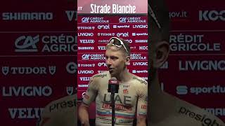 80km SOLO WHY 🤯 Pogacar explains his solo victory attack at StradeBianche cycling globalcycling [upl. by Ornstead880]