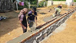 Techniques of Stonewall Belt Reinforcement ConcreteBasement On Compound Construction [upl. by Leoj]