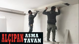 ÇOK DETAYLI ALÇIPAN ASMA TAVAN UYGULAMASIGizli ışık ve kutu nasıl yapılıyor  plasterboard ceiling [upl. by Noswad]