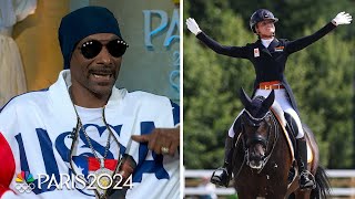 Snoop Dogg grooves along with equestrian dressage routines at the Paris Olympics  NBC Sports [upl. by Haeel185]