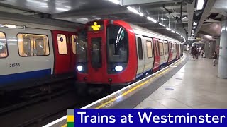 London Underground District Circle and Jubilee line trains at Westminster [upl. by Aland]