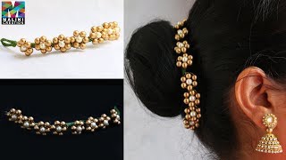 Pearls hair accessory  quick easy hair accessories Diy hair brooch Malinicreation [upl. by Giannini]