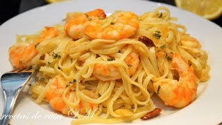 ESPAGUETIS O TALLARINES CON GAMBAS AL AJILLO RECETA RÁPIDA [upl. by Epilihp]