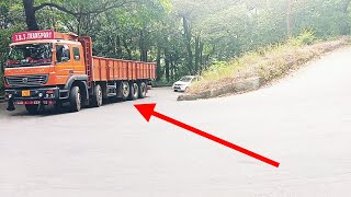 Trucks on Hill Road  Long Trucks and buses Turning On Hairpin Bend Ghat  Lorry on Ghat Road [upl. by Nickie]