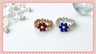 【ビーズを編んで。ビーズのフラワーリング】DIYBeaded ringFlower ringビーズリング [upl. by Ehctav]