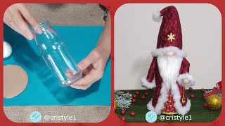 DIY CREATE YOUR OWN CHRISTMAS GNOME WITH A GLASS BOTTLE [upl. by Yellac]