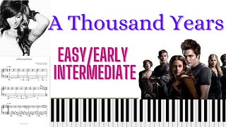 A Thousand Years  Christina Perri  EasyEarly Intermediate Piano  Sheet Music Playalong [upl. by Louanna]