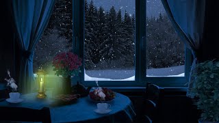 Suono rilassante della tempesta di neve  Scena di neve e camino nella finestra invernale  ASMR [upl. by Boonie]