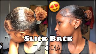 how to no part slick back tutorial on short natural hair  chit chat💕 [upl. by Inal]