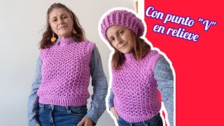 Chaleco Violeta a crochet punto quotVquot crochet ideastejer knitting tejercrochet tutorial diy [upl. by Halle271]