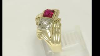 Mens Vintage Diamond Ruby Ring 80CT G Color 14K Yellow Gold Size 8  32919 [upl. by Goulette561]