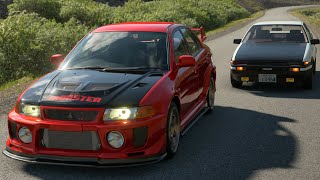 Lancer Evolution 5 vs AE 86GT  Initial D Grand Turismo 7 [upl. by Riccio932]