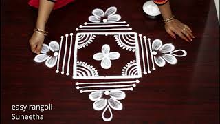 Creative 3x3 dots muggulu rangoli by Suneetha  Latest Lotus rangoli amp kolam designs [upl. by Leumas]