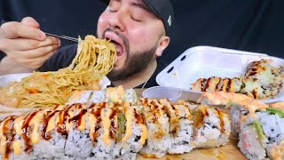 Sushi amp Shrimp YAKASOBA mukbang eating show [upl. by Fiorenze]